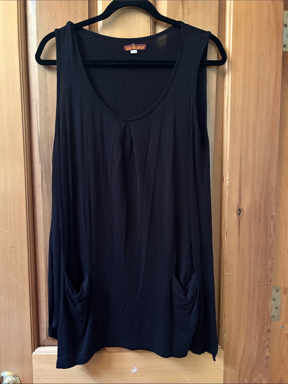 Windhorse Black Sleeveless Scoop Neck Tunic with Front Pockets